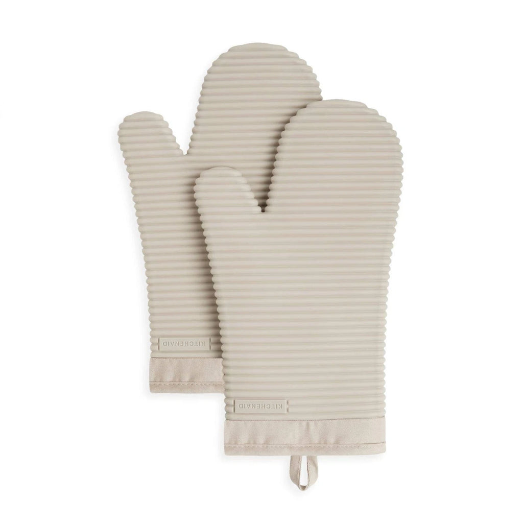 KITCHENAID Ribbed Soft Silicone Oven Mitt 2-Pack Set, 7.5x13, Milkshake