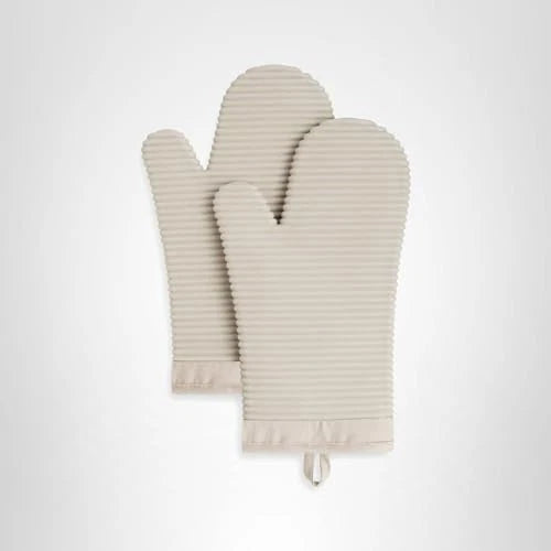 KITCHENAID Ribbed Soft Silicone Oven Mitt 2-Pack Set, 7.5x13, Milkshake